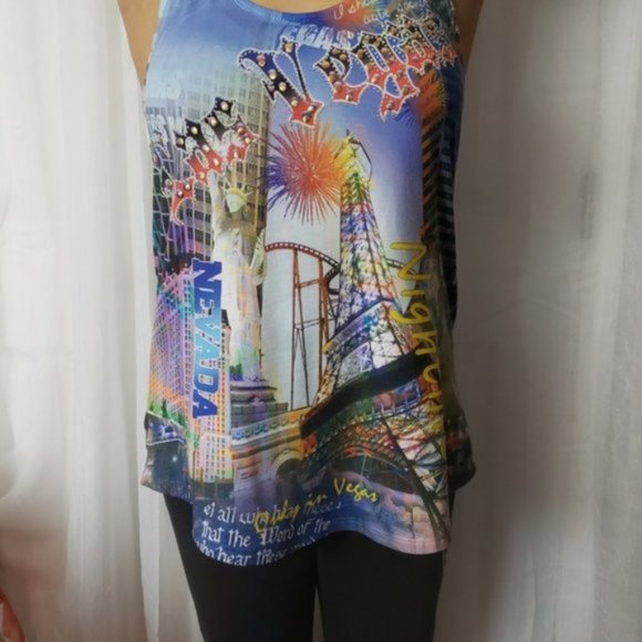 Banana Expression Las Vegas Print Razor Back Top - Picture 4 of 7